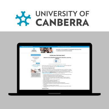 Laptop screen showing University of Canberra LMS