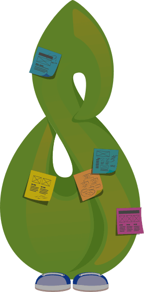 Mahara Logo character with sticky notes attached