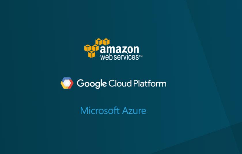 Logos for Amazon Web Services, Google Cloud Platform, Microsoft Web Services