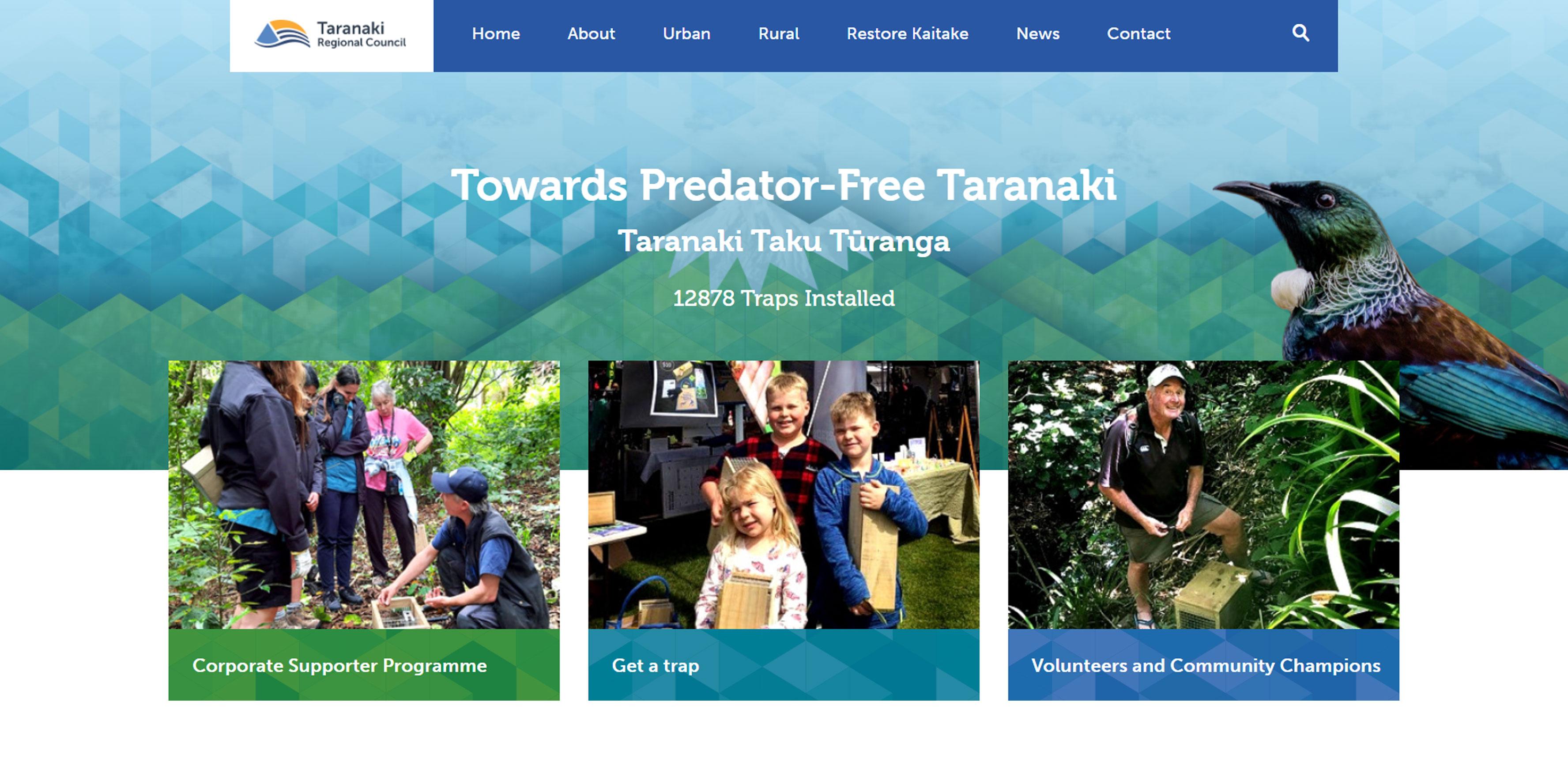 Screenshot of the Predator Free Taranaki website