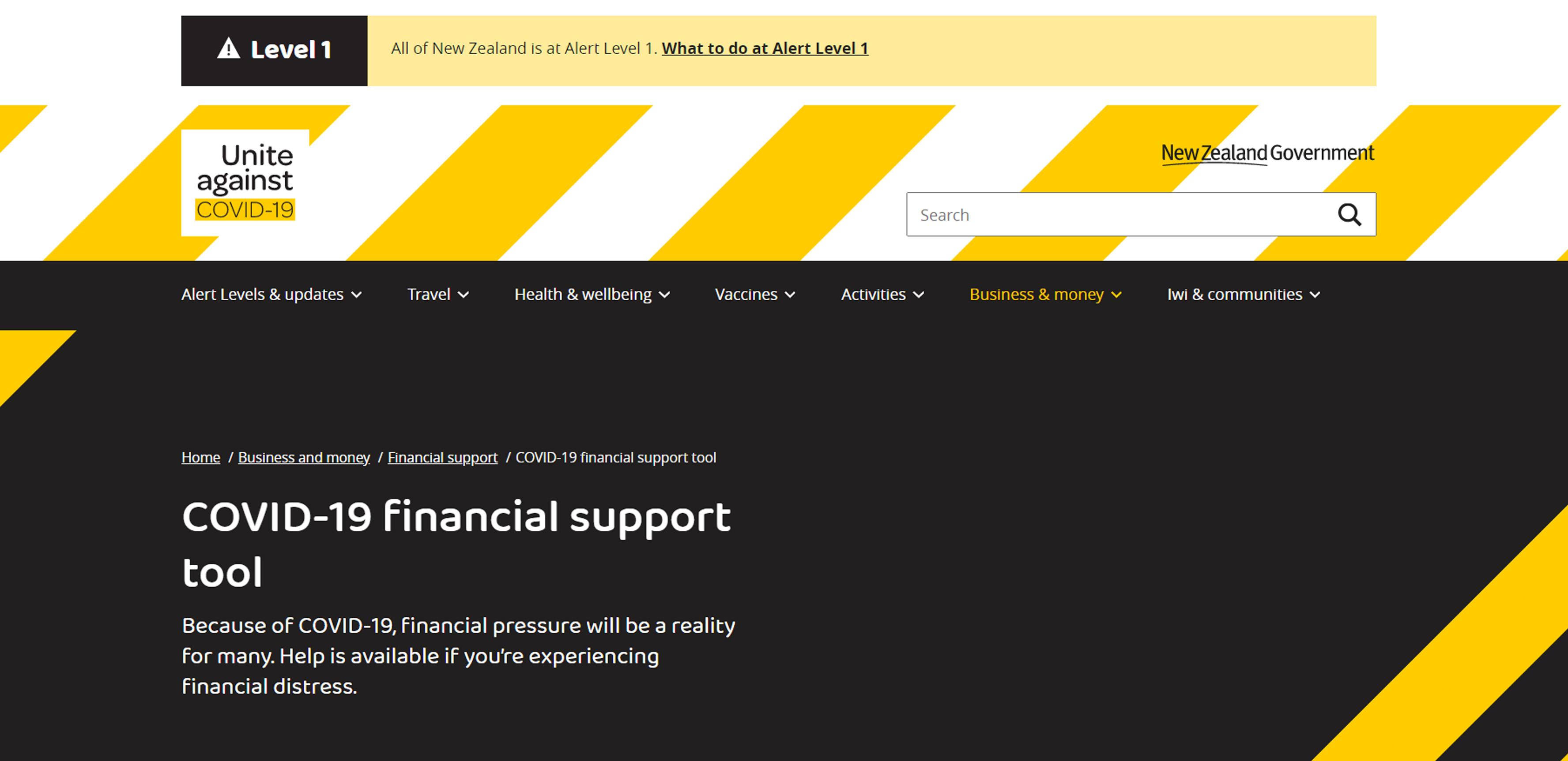 Screenshot of the financial help tool