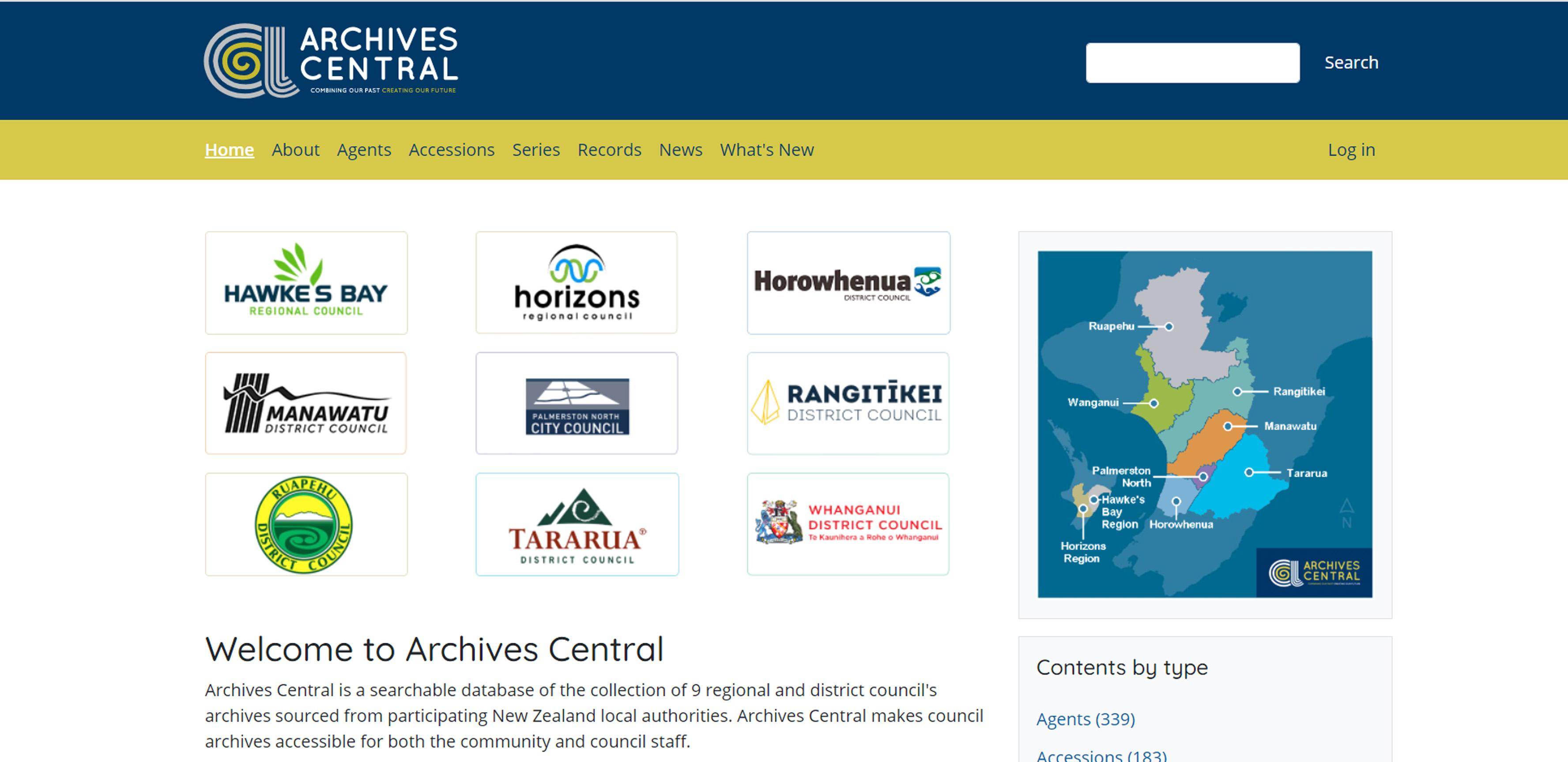 Screenshot of the Archives Central website