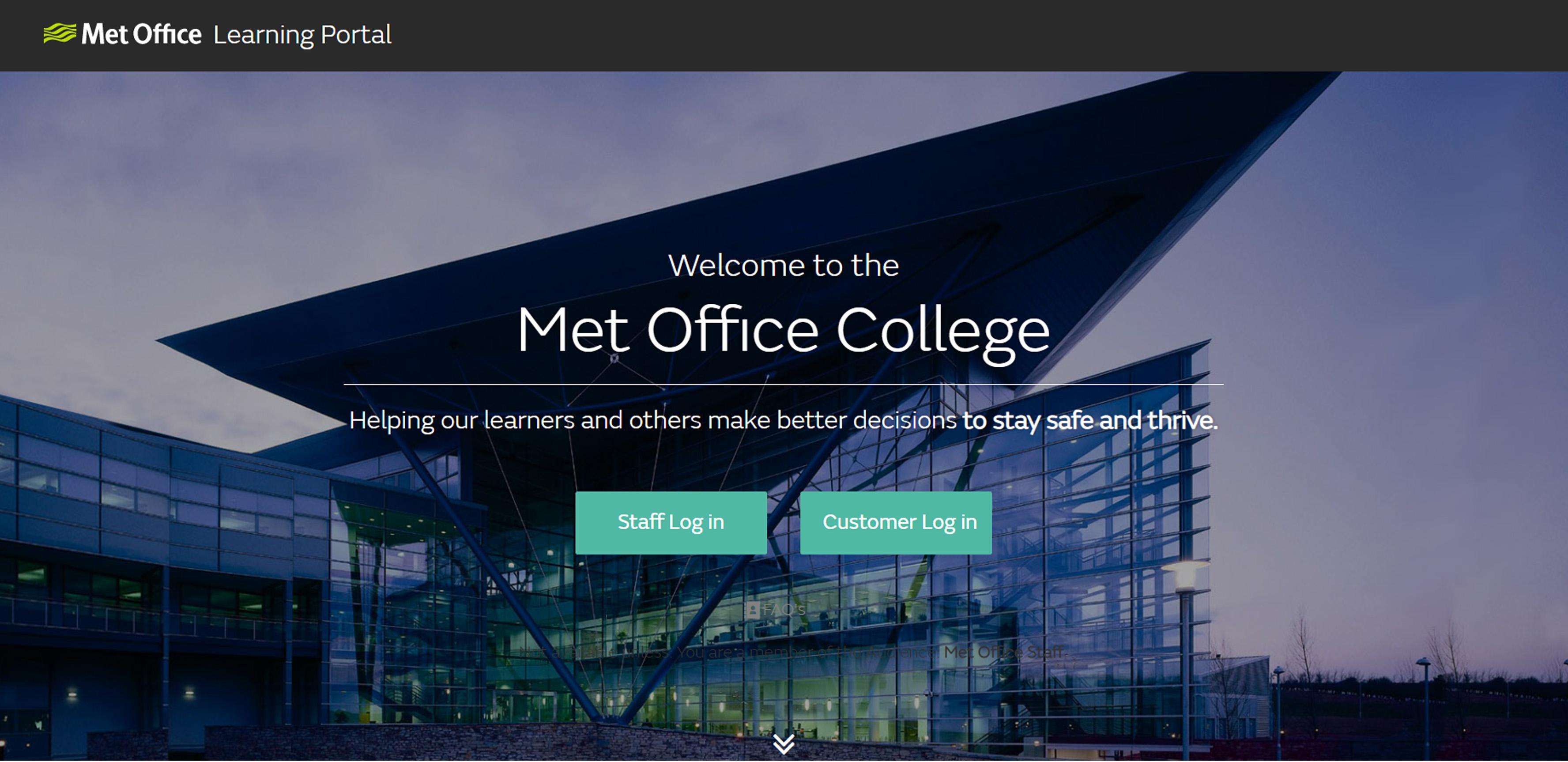 Screenshot of the Met Office dashboard