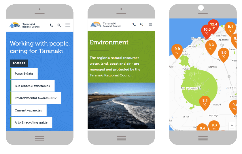 Mobile view of the Taranaki website