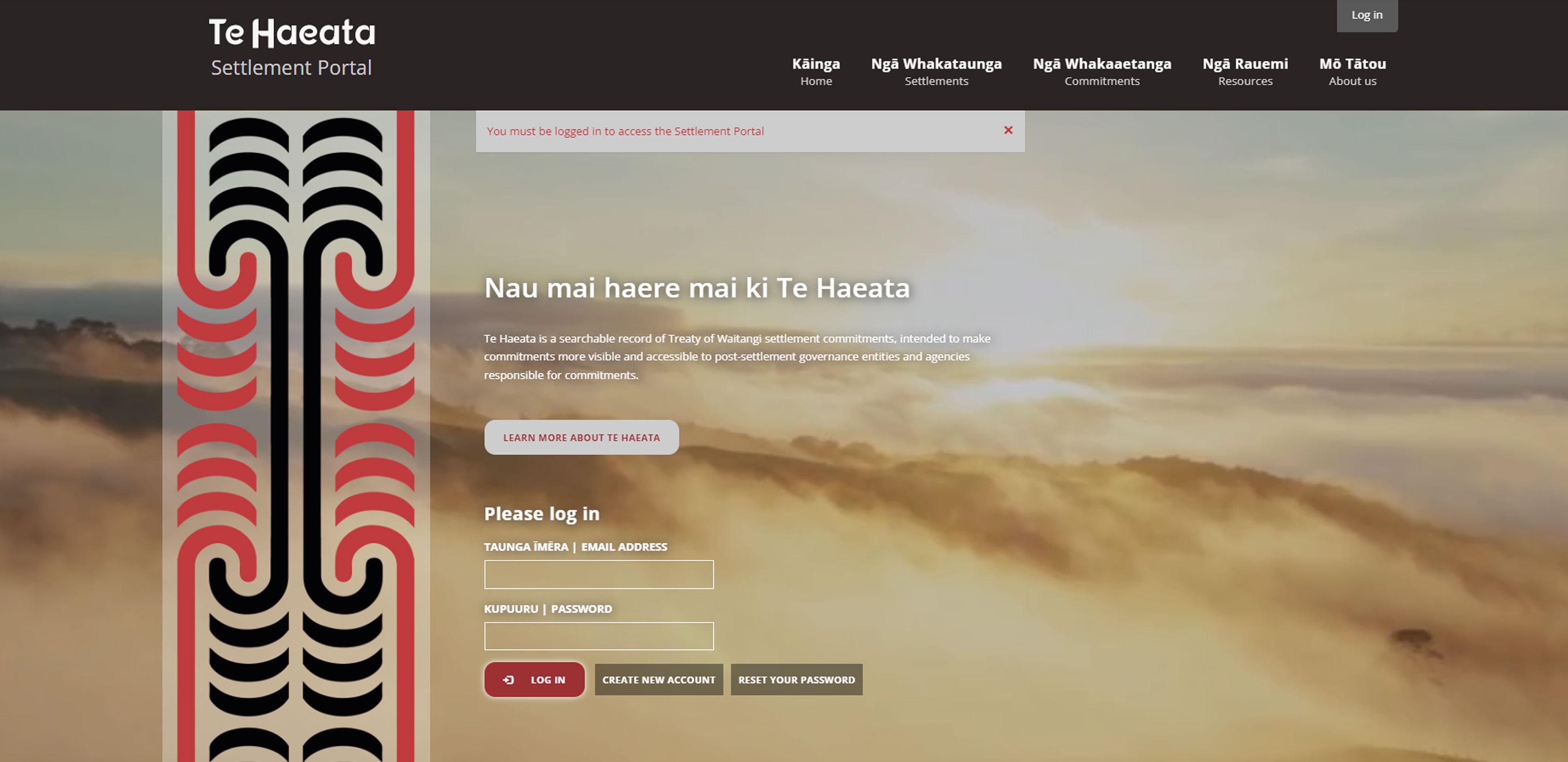 Screenshot of the Te Haeata website