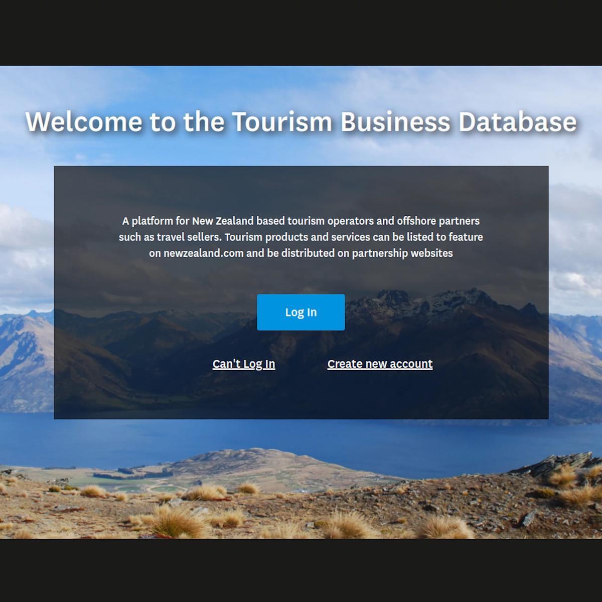 Screenshot of the Tourism NZ Operator Database website