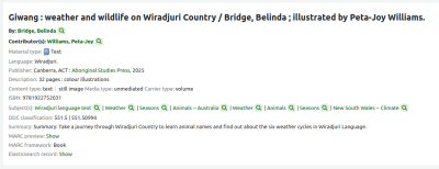 Example of record metadata using Aboriginal language which is searchable.