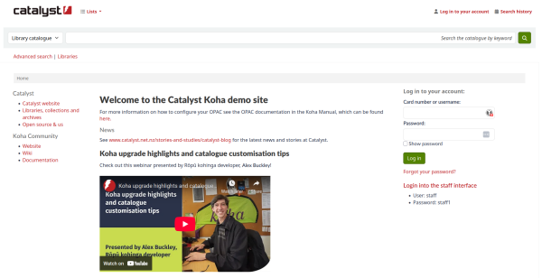 YouTube video published on the Koha OPAC