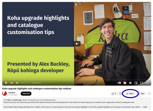 The landing page of the 'Koha upgrade highlights and catalogue customisations tip