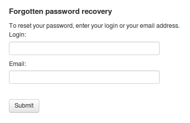 Forgotten password recovery with login details.