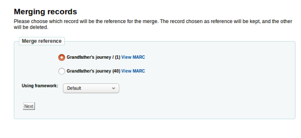 The merging option to merge both copies of the Grandfather's journey.