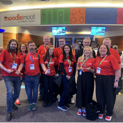 Pictured: Some of the Catalyst Moodle team from the EU, New Zealand and Australia offices in red shirts at MootGlobal25
