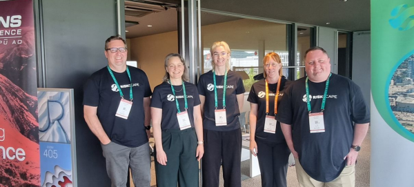 Photo of the RiskScape team at UR2024 in Japan. Pictured left to right Russel Garlick Catalyst Helen Barnes Faye Nielsen Christina Magill and Josh Hayes GNS Science