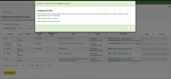 Screenshot displaying Preview of a custom page