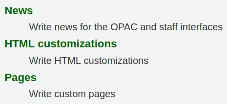 Screenshot of News HTML customisations and Pages tools