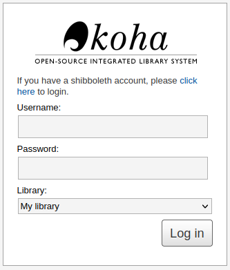 Example of the staff interface login page when Shibboleth has been configured.