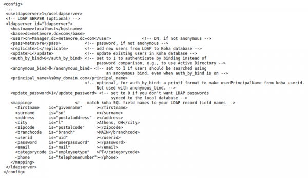 Sample configuration for LDAP login with Koha.