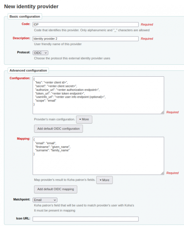 The identity provider configuration interface for OIDC.