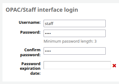 Setting a username and password for local login in Koha.