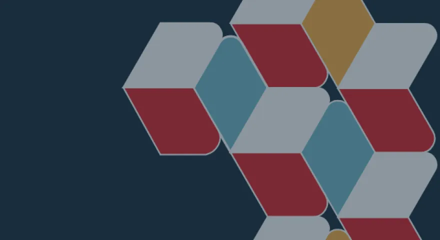 red, yellow, blue and white cubes on a dark blue background