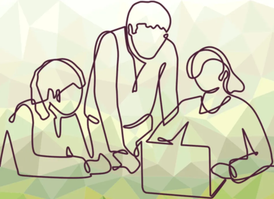 Learning community and laptop illustration