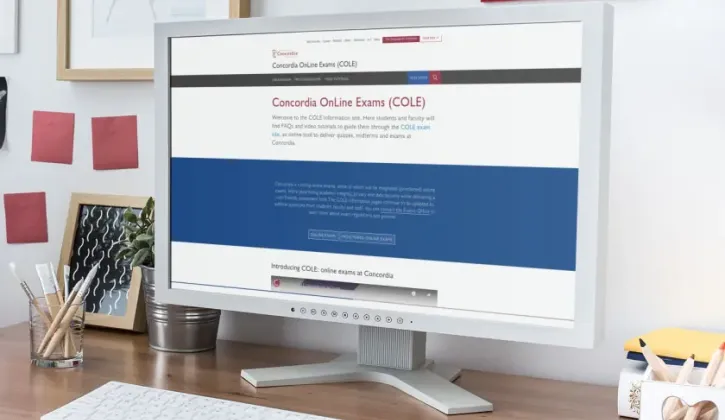Computer monitor showcasing an introduction page on Concordia Online Exams COLE