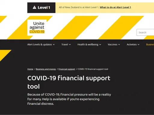 Screenshot of the Unite against COVID 19 website on the COVID 19 financial support tool