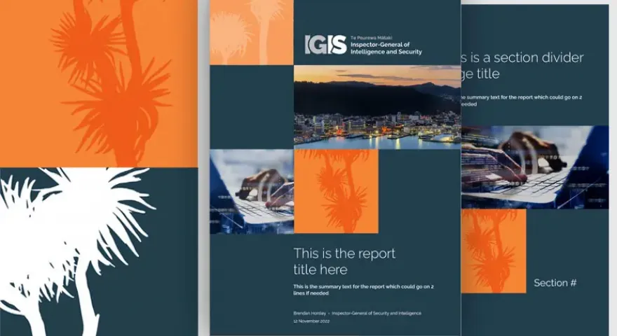 Examples of the new report document designs for IGIS including templates for the cover and standard page