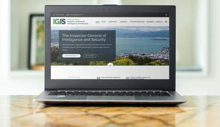Laptop open on the IGIS Inspector General of Intelligence and Security Homepage