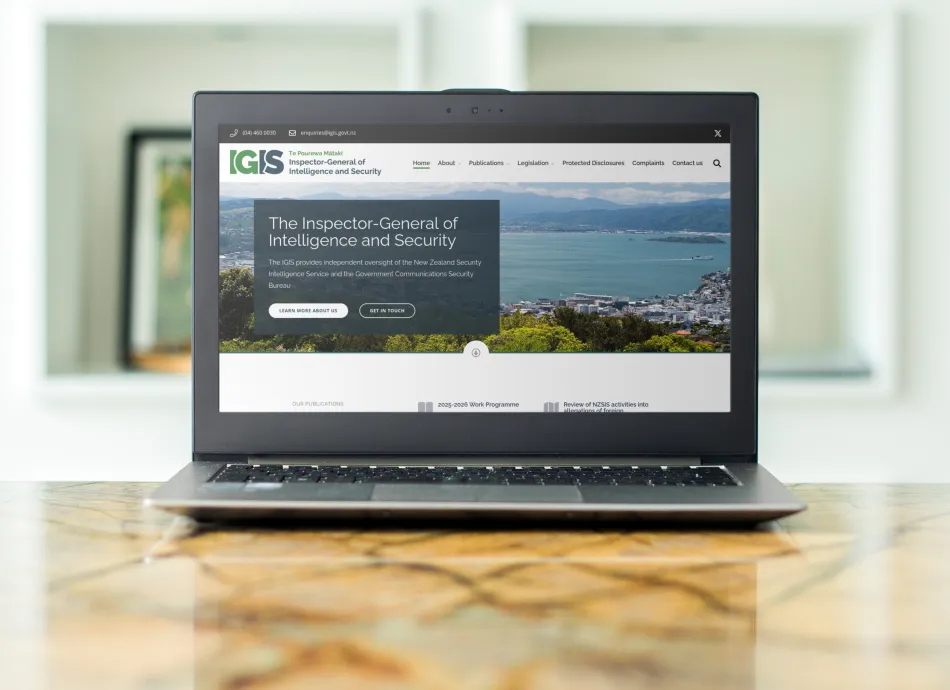 Laptop open on the IGIS Inspector General of Intelligence and Security Homepage