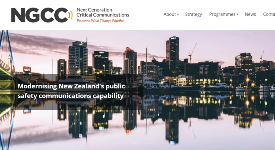 Screenshot of the NGCC website homepage Modernising New Zealands public safety communications capability 