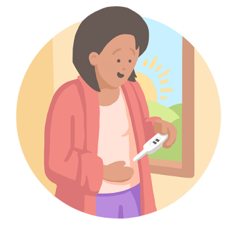 Illustration showing a woman looking at a pregnancy test
