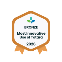 Totara award badge with the text bronze, most innovative use of Totara 2026