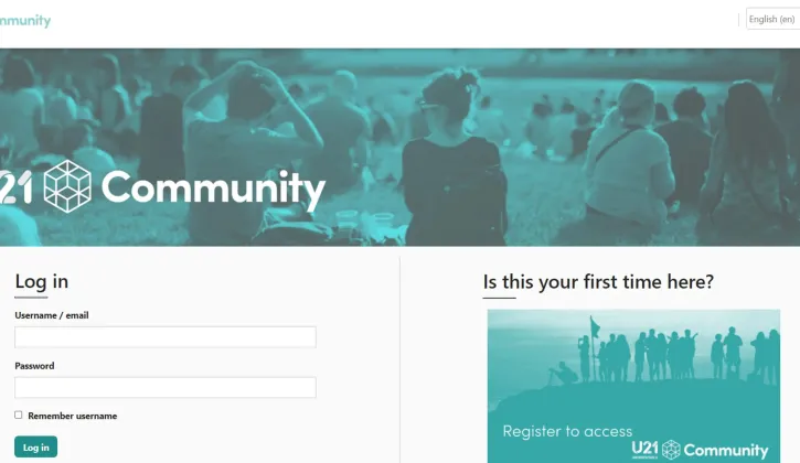Screenshot of the Universitas 21 website login page