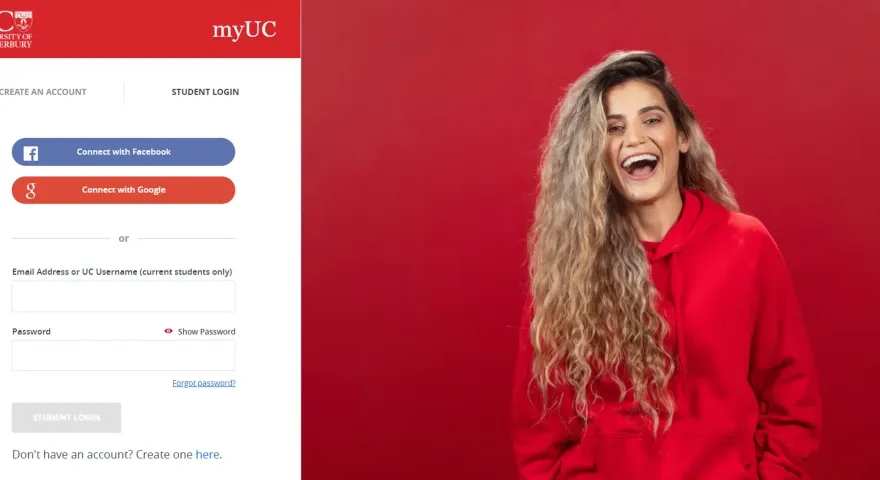University Canterbury login page