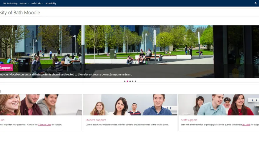 Screenshot of the University of Baths Moodle displaying course options