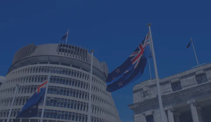 Beehive in Wellington with NZ flag