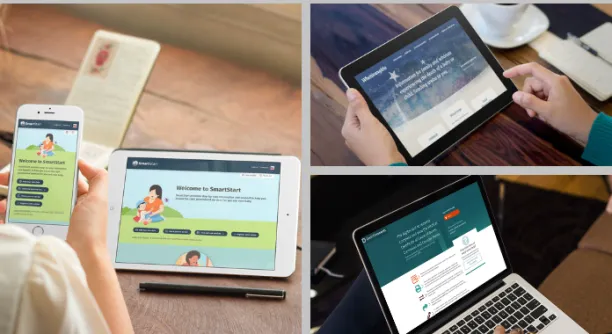 Three of DIA's life event sites are open on devices, the SmartStart home screen on mobile and table, Death Documents open on a laptop and Whetūrangitia open on a laptop. 
