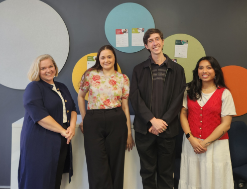 Kathryn, Te Wainui, Alex &amp; Aleisha, Rōpū kohinga team, Catalyst standing next to eachother smiling 