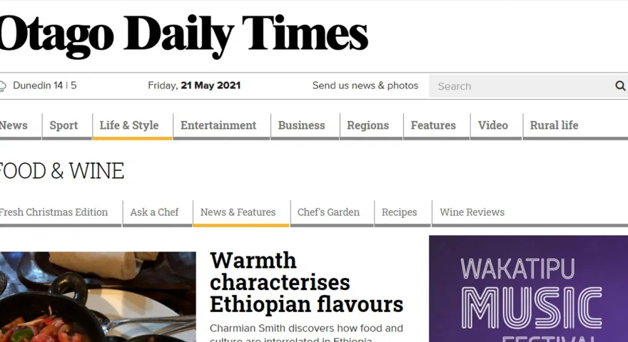 Screenshot of the Otago Daily Times website on Friday the 21st of May 2021